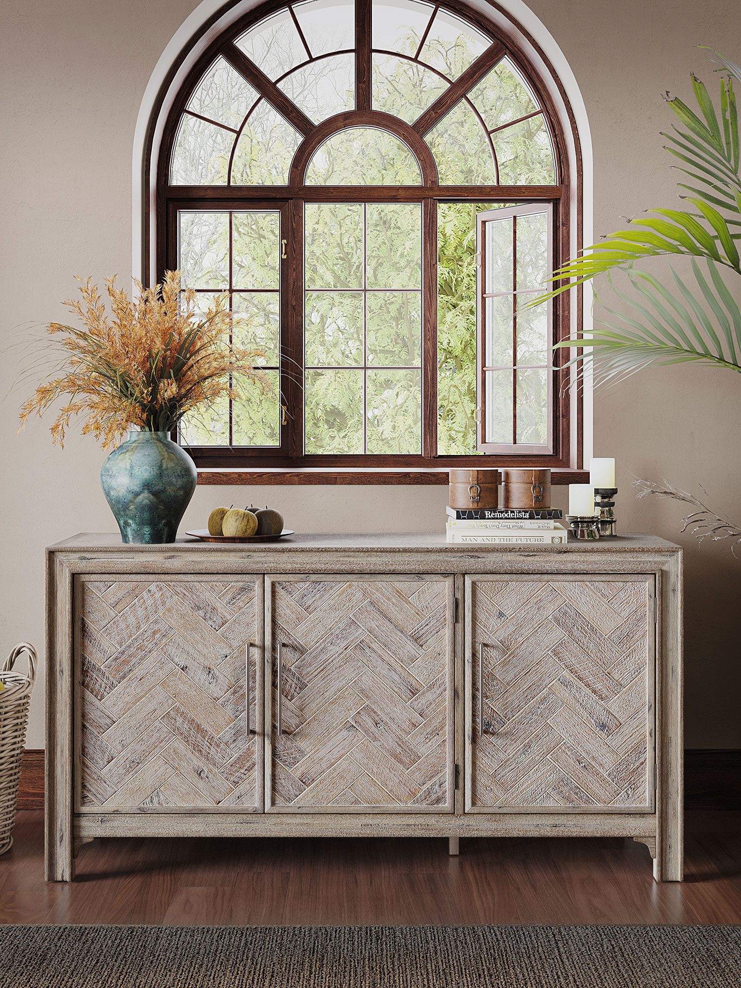 Drewniana komoda w stylu loft z wyrazistym usłojeniem