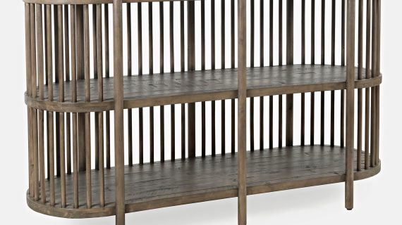 Miniaturka 1 - Półokrągły regał z drewnianymi półkami do salonu