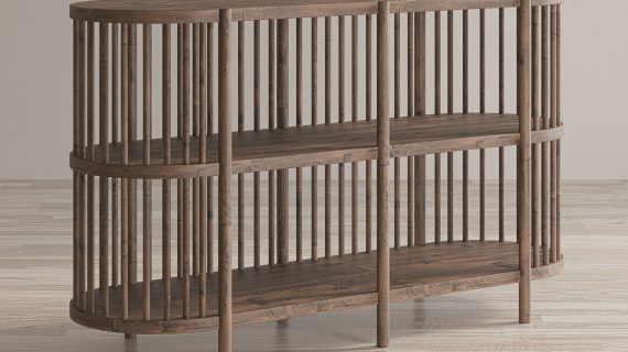 Miniaturka 3 - Otwarty regał z drewnianymi półkami do eleganckich wnętrz