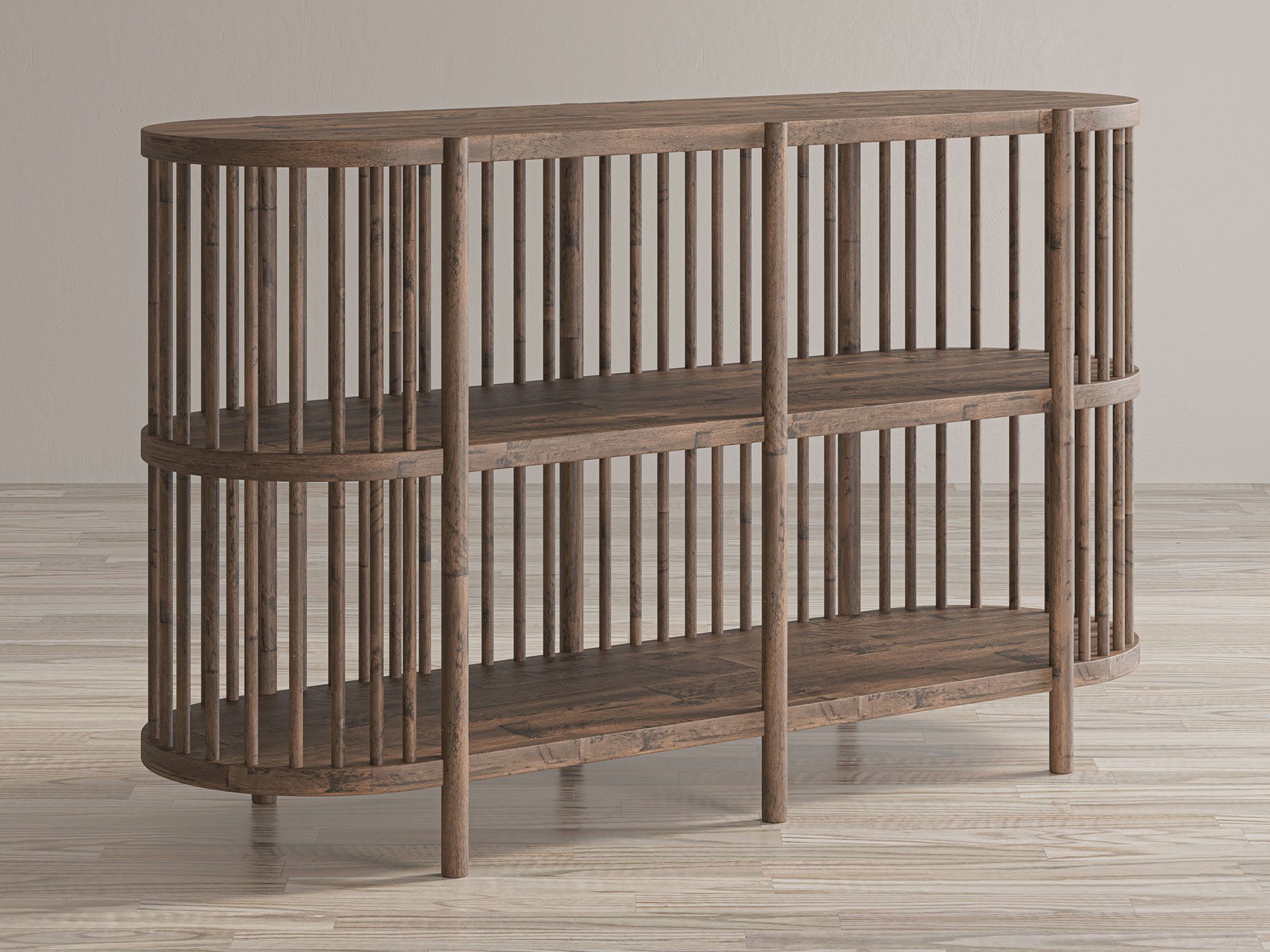 Otwarty regał z drewnianymi półkami do eleganckich wnętrz Otwarty regał z drewnianymi półkami do eleganckich wnętrz