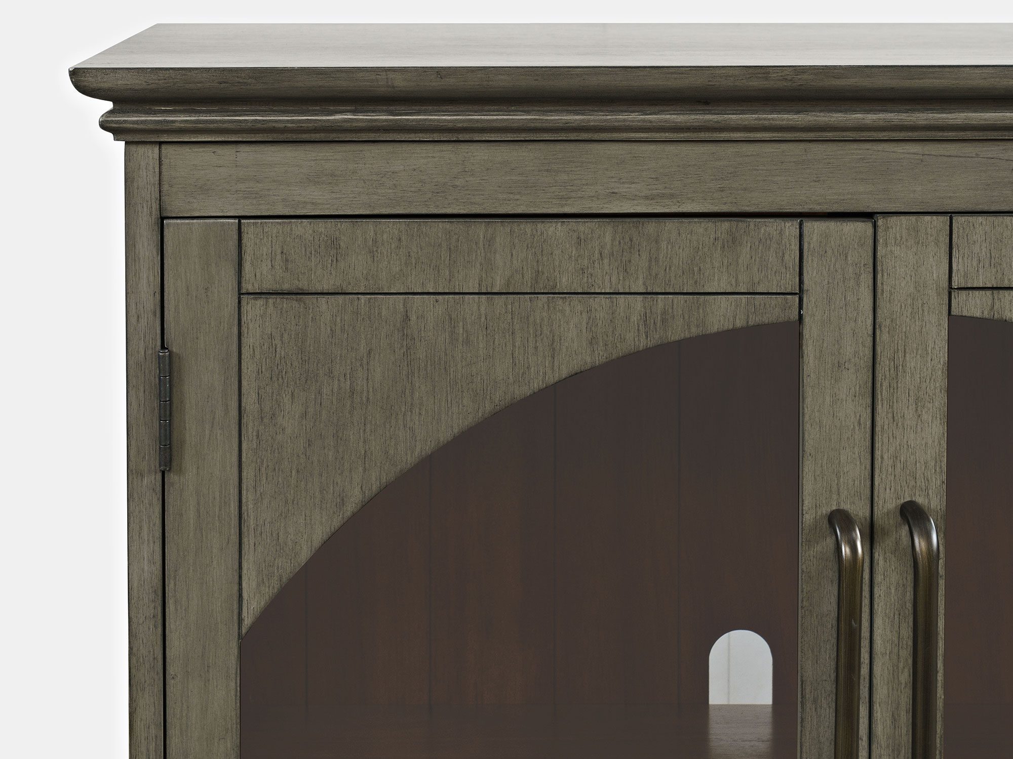 Komoda szaro-oliwkowa z przeszklonymi drzwiami