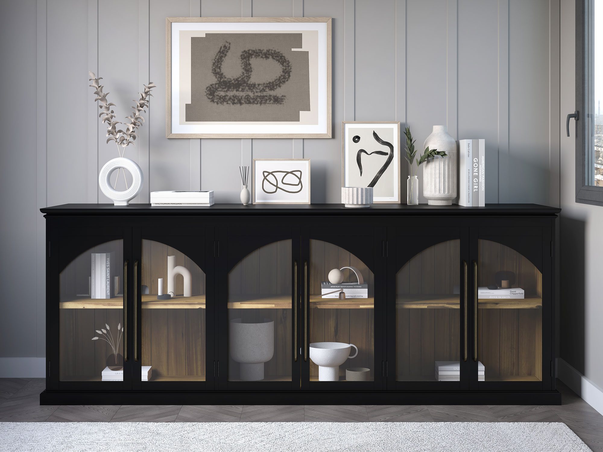 Witryna w stylu industrialnym z przeszklonymi drzwiami