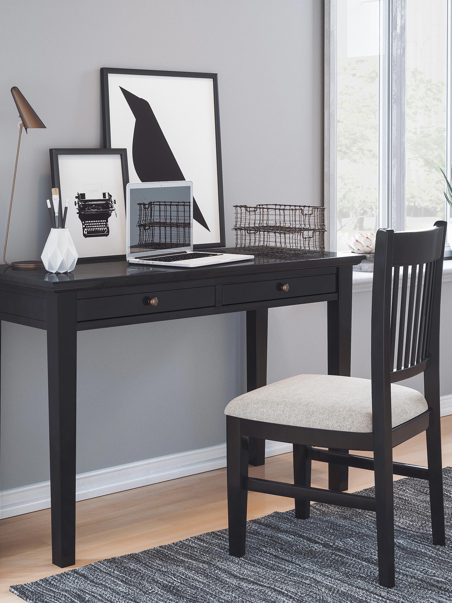 Stylowe krzesło do jadalni w czarnym kolorze z wysokim oparciem