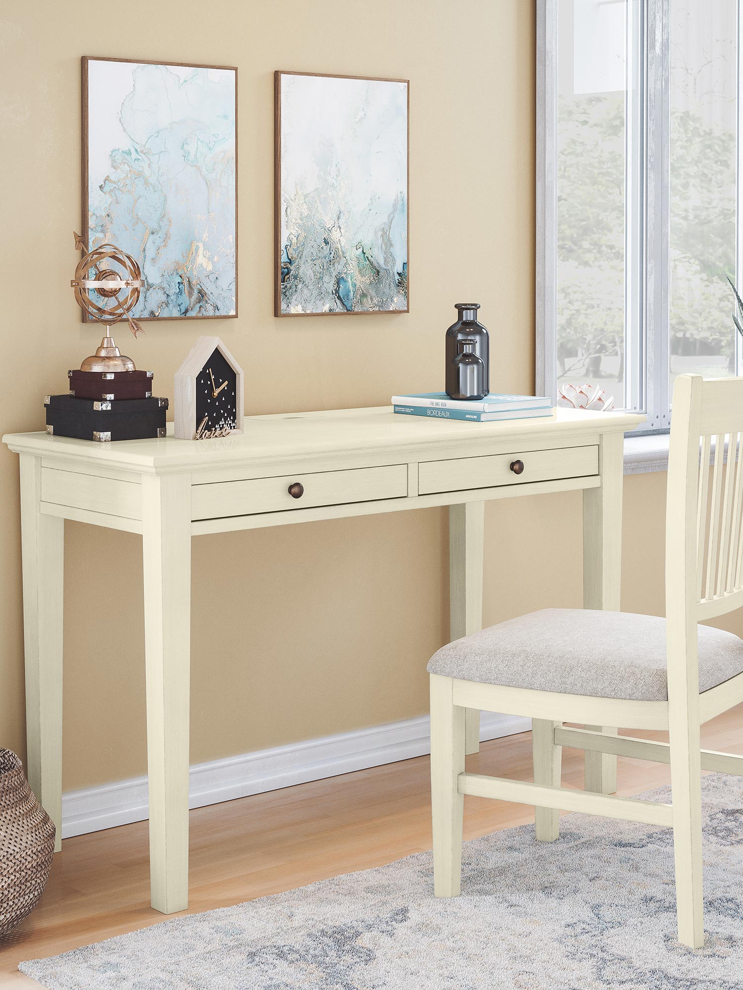 Biurko w kolorze kremowym z gniazdem USB