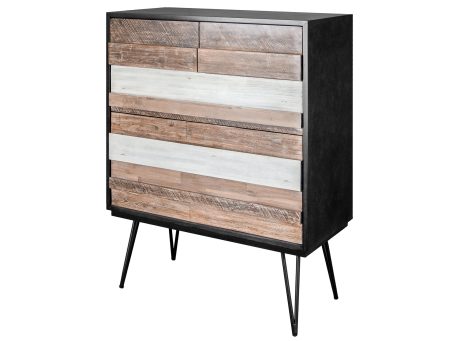 Drewniana komoda z dekoracyjnymi frontami w stylu industrialnym kolor naturalny