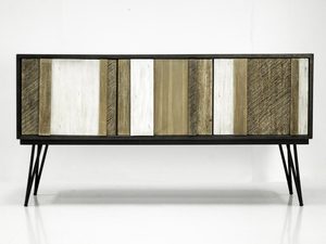 Miniatura 3 - Czarno-hnědá komoda s dekorativními čely a kovovými nohami ve stylu industriálním