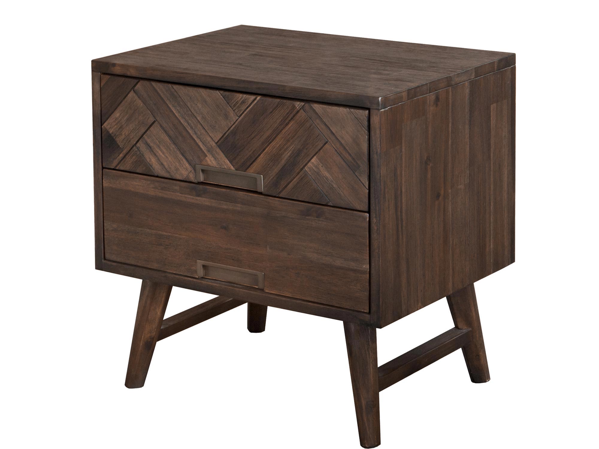 Drewniana szafka nocna w stylu retro z nogami w kształcie stożka Drewniana szafka nocna w stylu retro z nogami w kształcie stożka