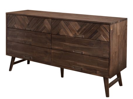 Drewniana komoda z dekoracyjnymi frontami i szufladami w stylu industrialnym kolor ciemny brąz