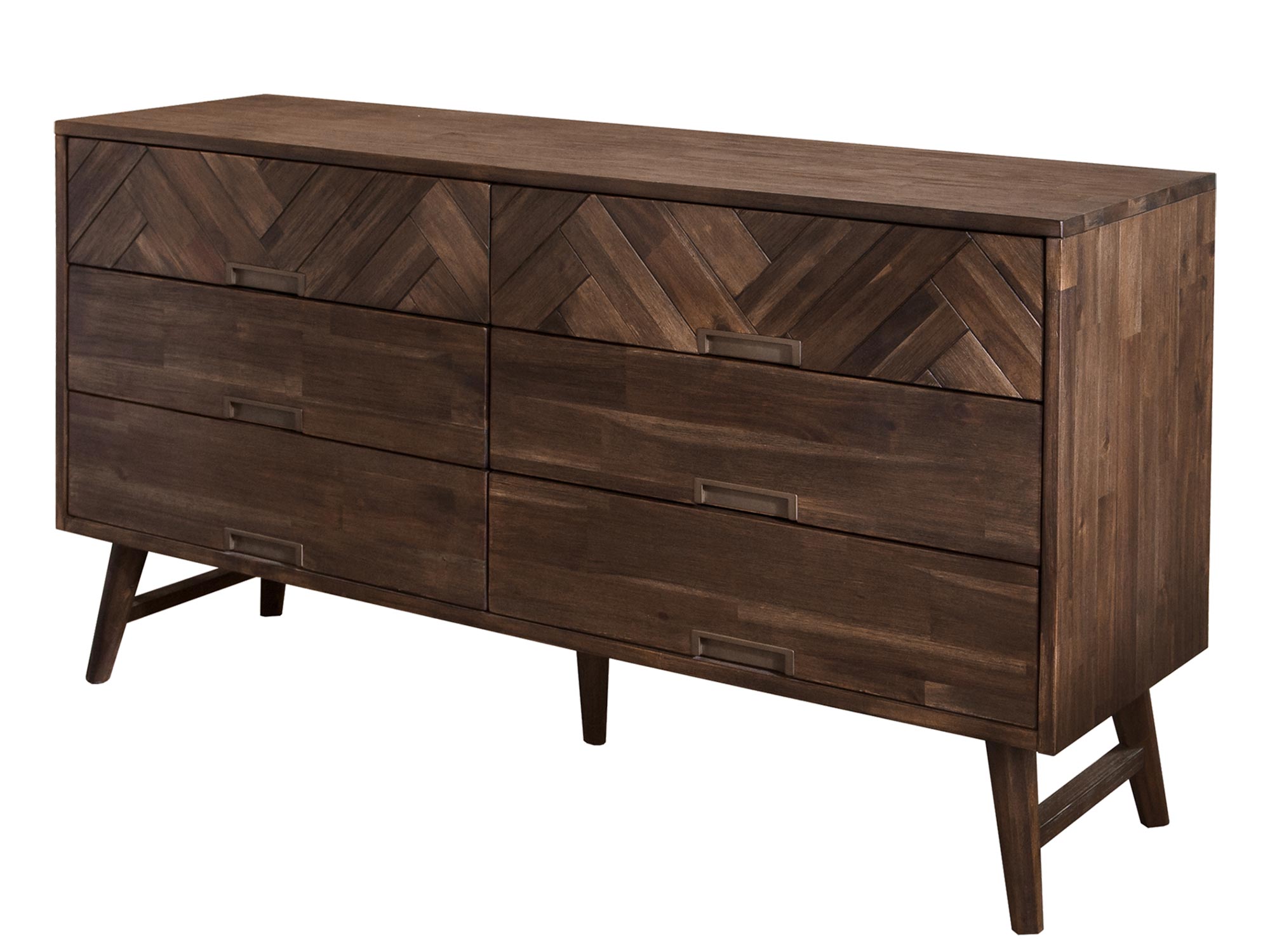 Drewniana komoda z dekoracyjnymi frontami i szufladami w stylu industrialnym kolor ciemny brąz