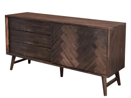 Drewniana komoda z dekoracyjnymi frontami w stylu industrialnym kolor ciemny brąz
