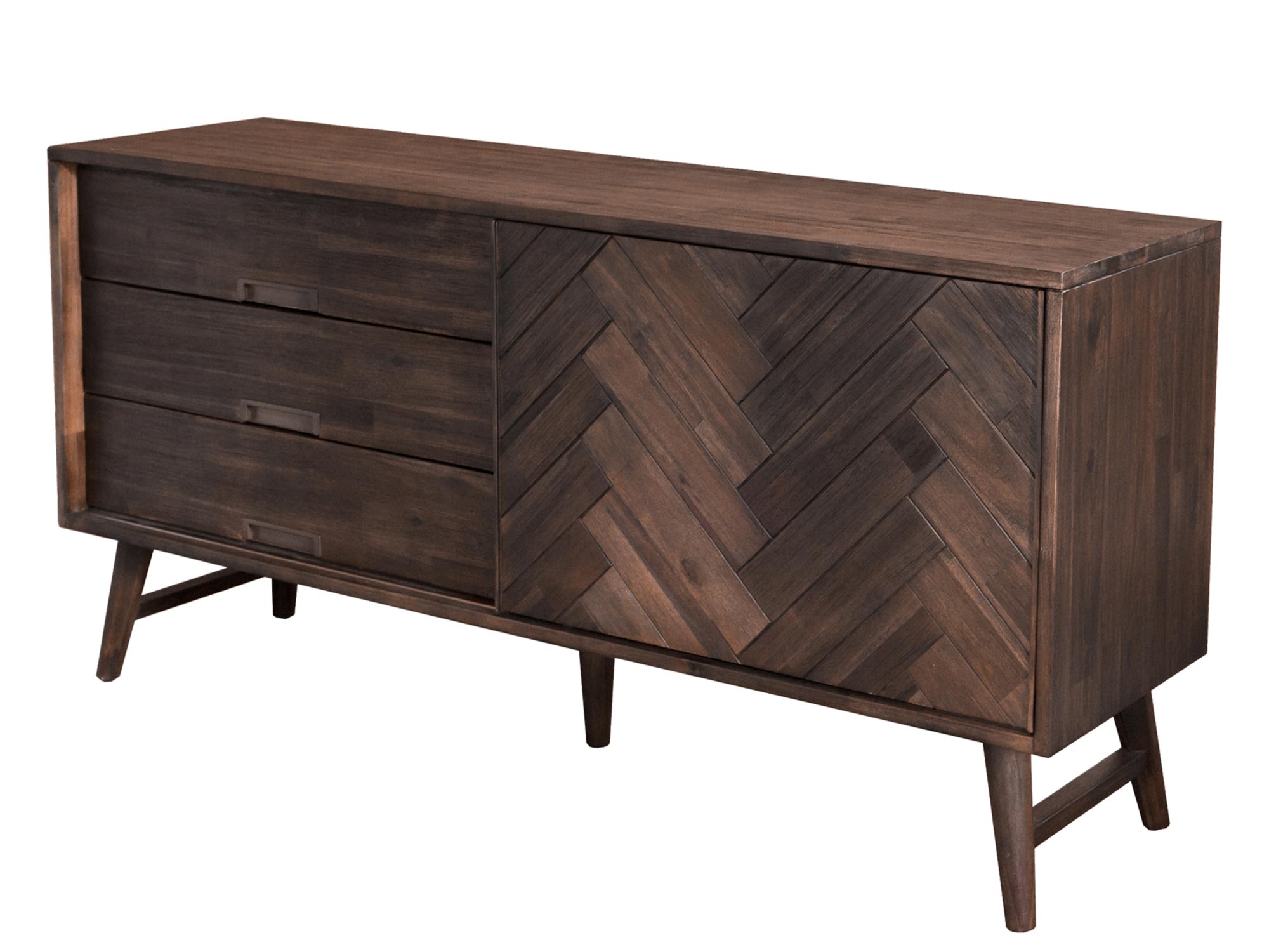 Drewniana komoda z dekoracyjnymi frontami w stylu industrialnym kolor ciemny brąz