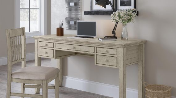 Miniaturka 7 - Jasne drewniane biurko z trzema szufladami w stylu rustykalnym aranżacja wnętrza