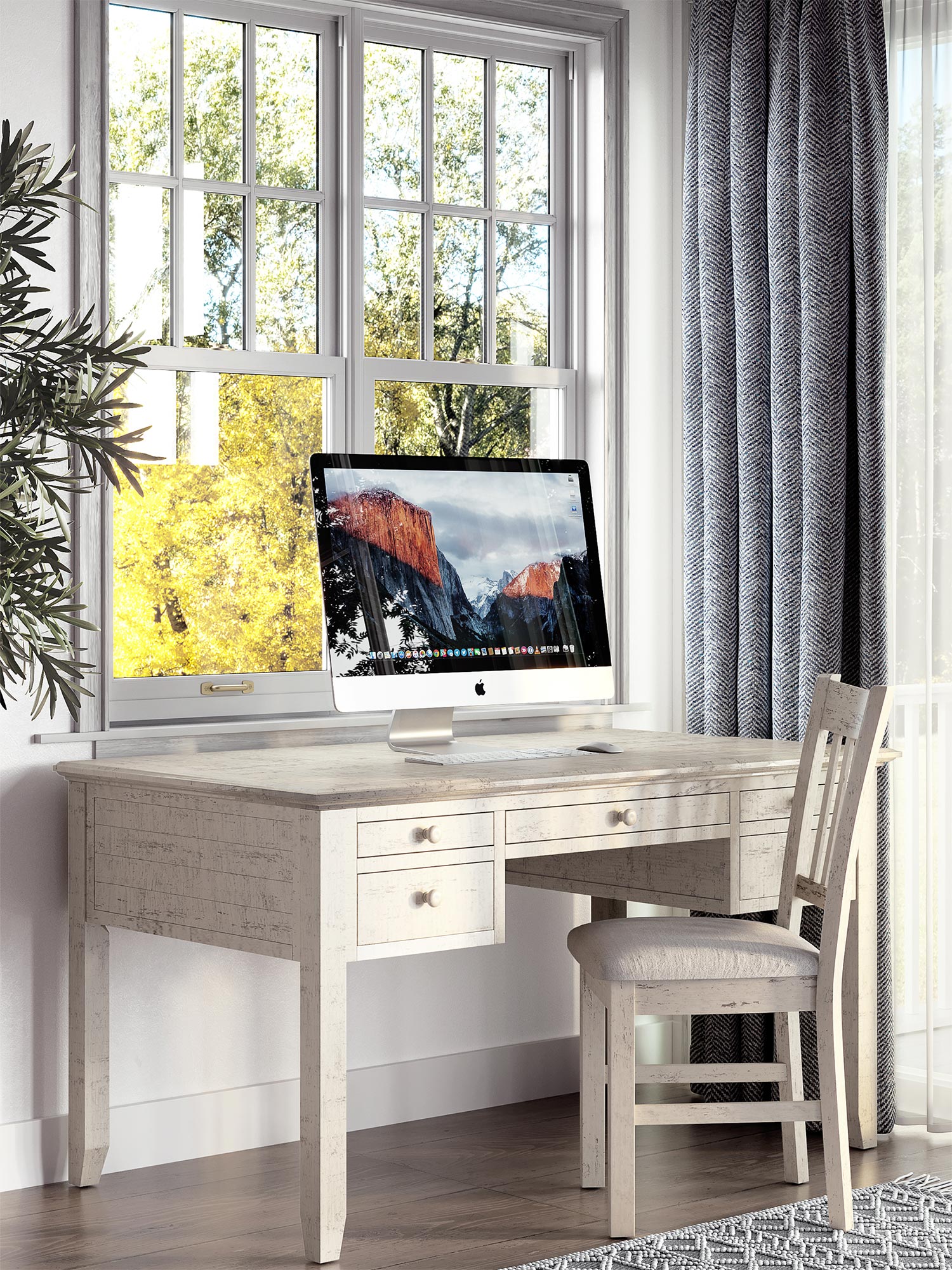 Drewniane biurko z szufladami w aranżacji biura w stylu prowansalskim Drewniane biurko z szufladami w aranżacji biura w stylu prowansalskim