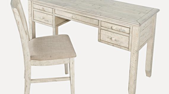 Miniaturka 2 - Białe drewniane biurko z krzesłem w stylu rustykalnym do biura