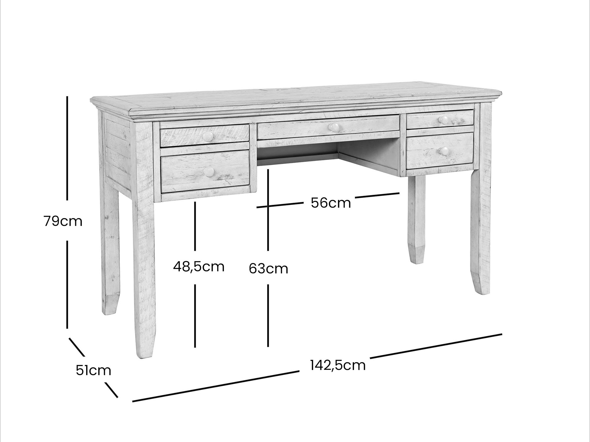 Jasne drewniane biurko z trzema szufladami w stylu prowansalskim Jasne drewniane biurko z trzema szufladami w stylu prowansalskim