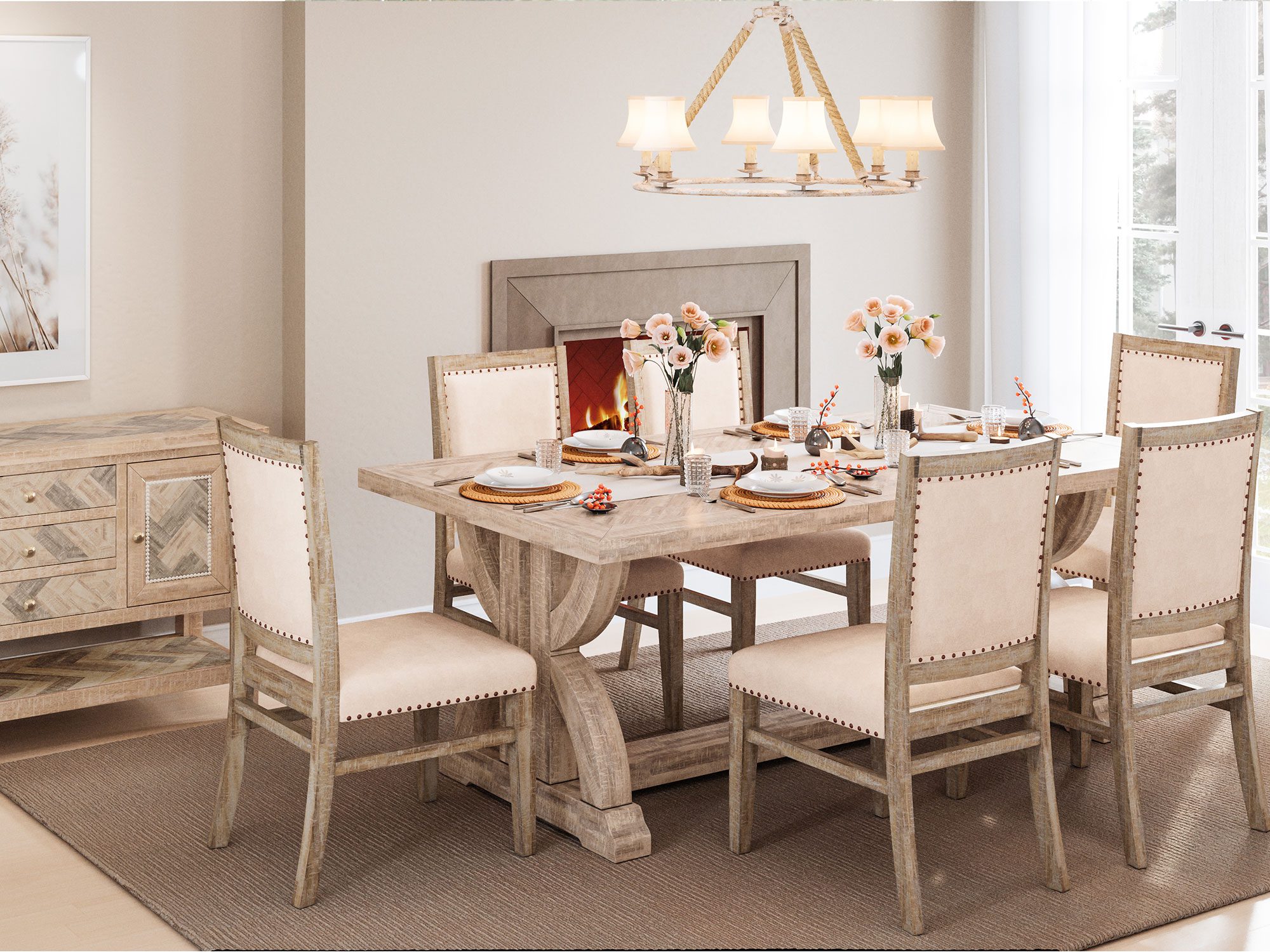 Stół w stylu rustykalnym z solidną drewnianą konstrukcją