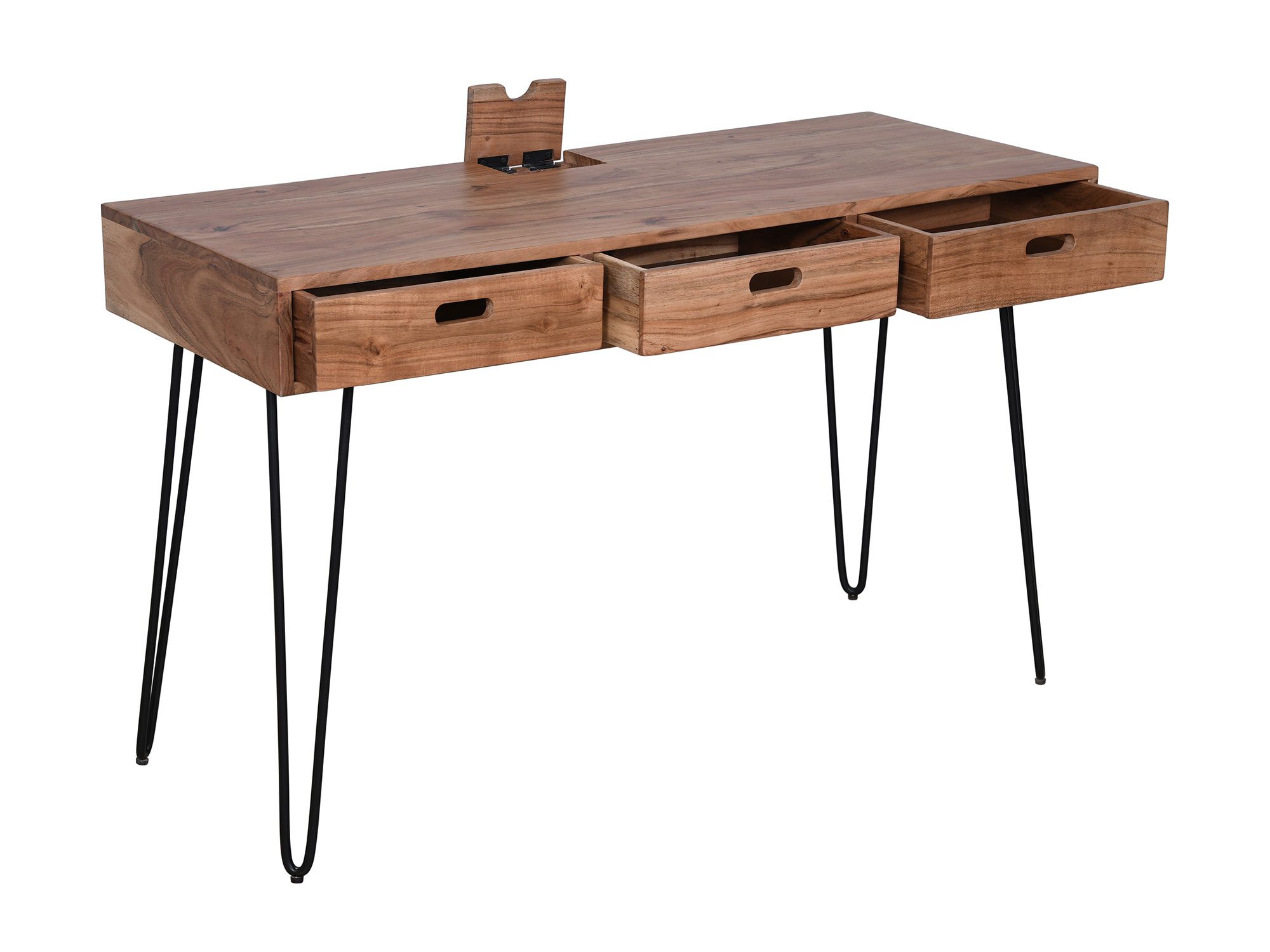 Nowoczesne biurko z drewnianym blatem i metalowymi nogami