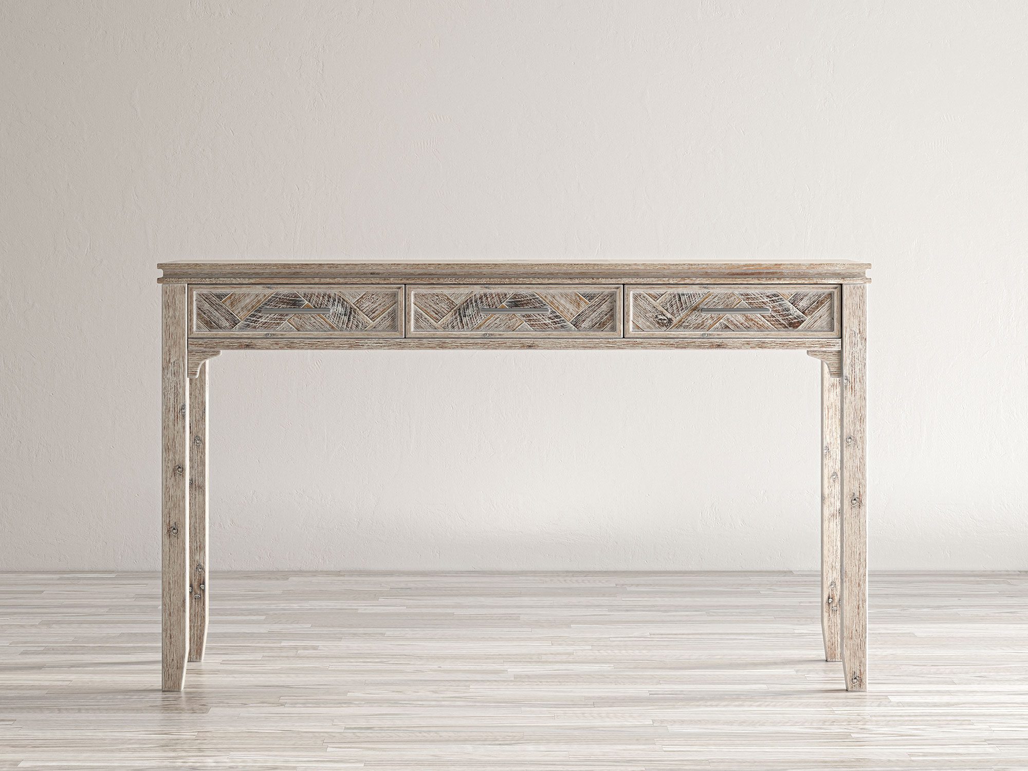 Drewniana komoda z jodełkowym frontem do salonu