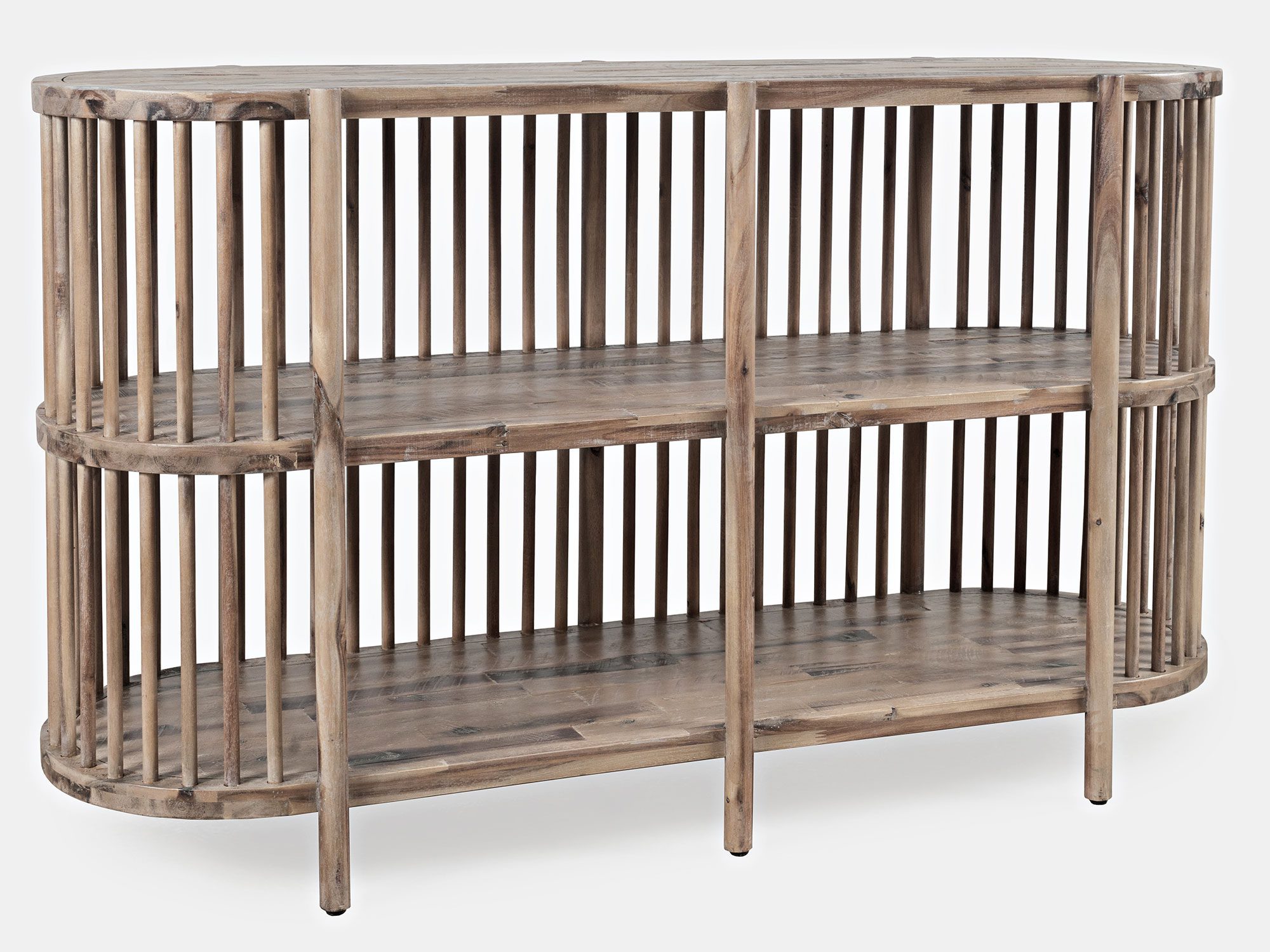 Półokrągły regał w stylu rustykalnym z naturalnego drewna