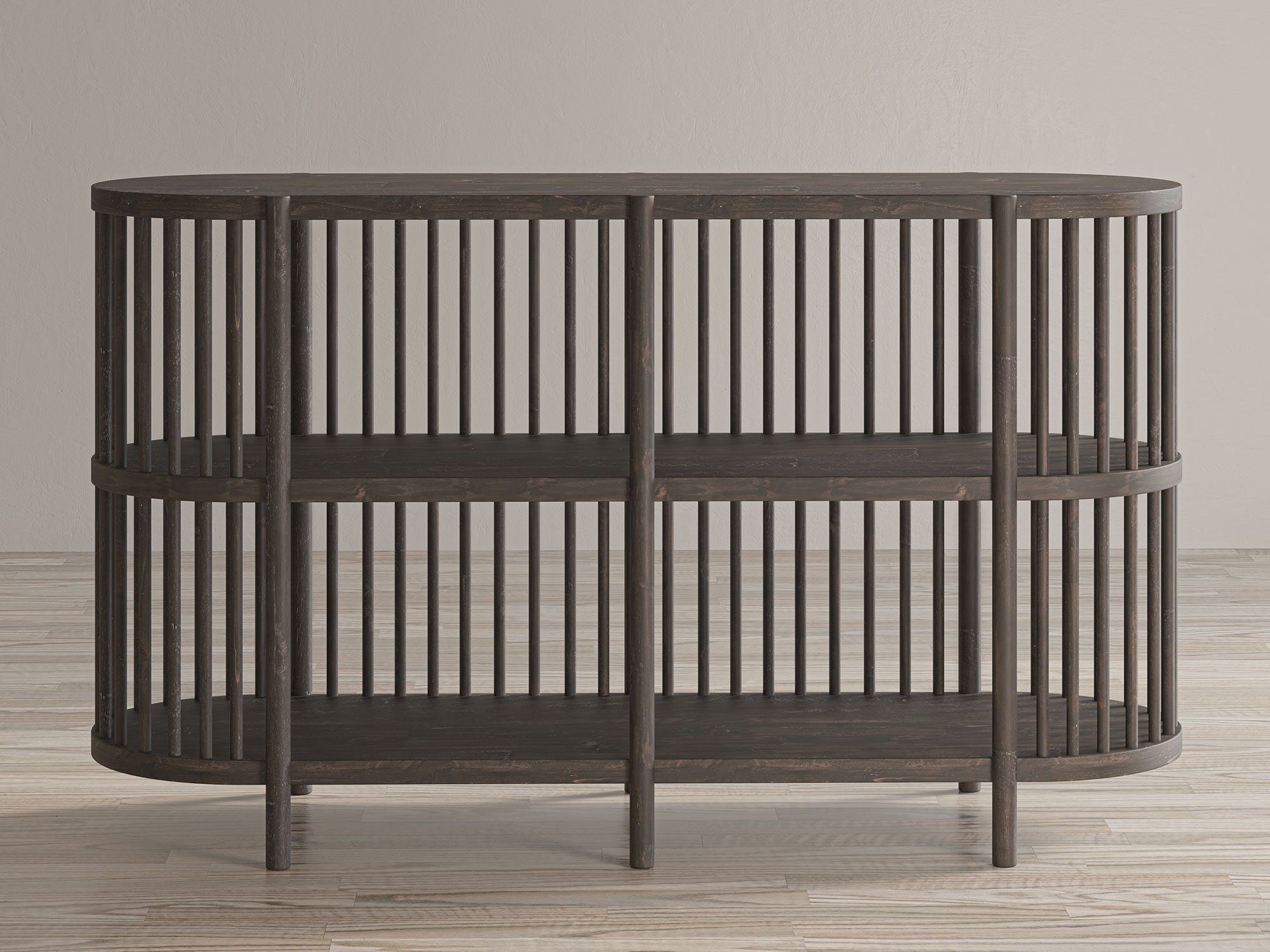 Nowoczesny regał do salonu z drewnianymi szczebelkami Nowoczesny regał do salonu z drewnianymi szczebelkami