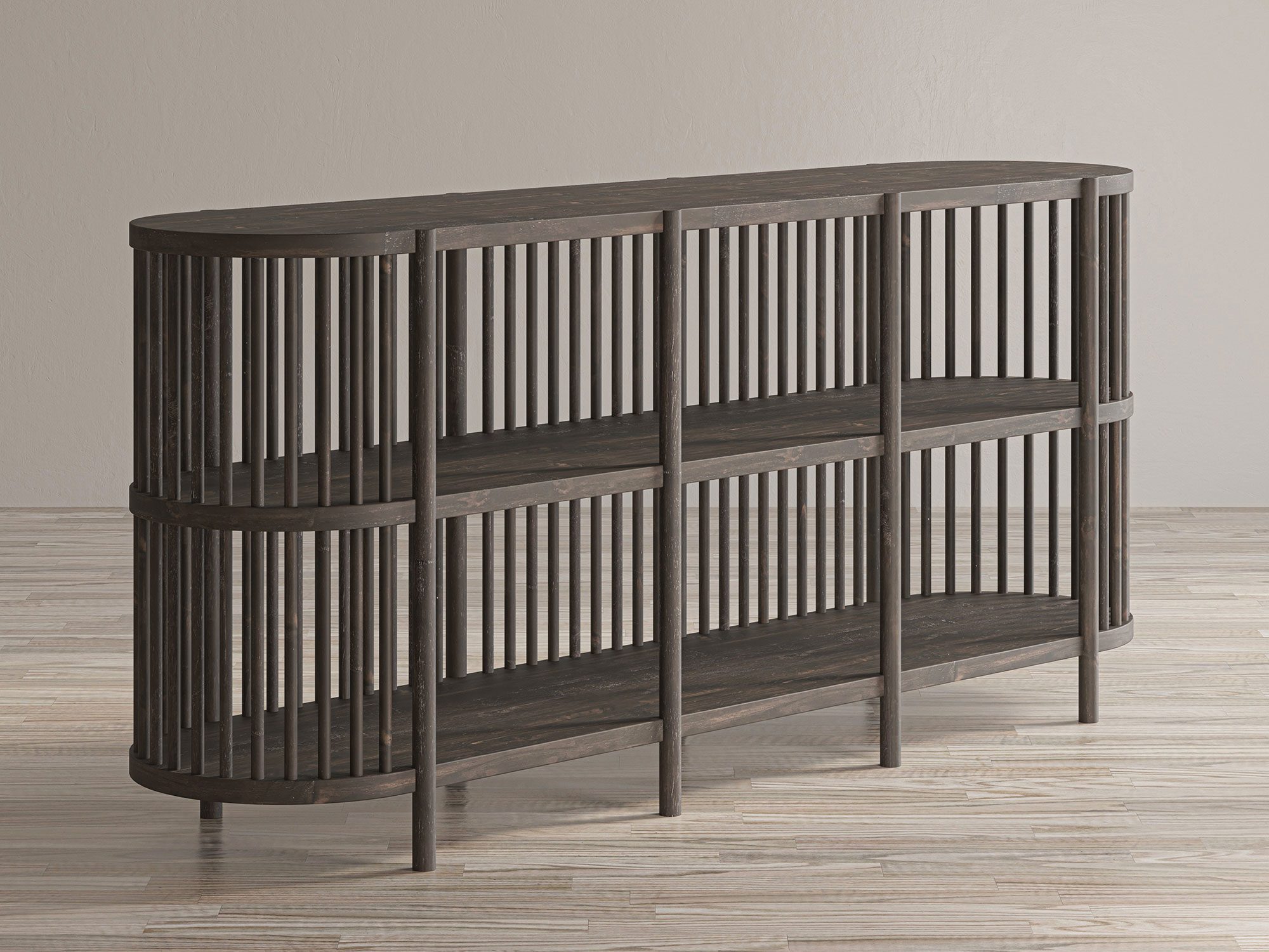 Drewniany regał w stylu loft z ażurową konstrukcją Drewniany regał w stylu loft z ażurową konstrukcją