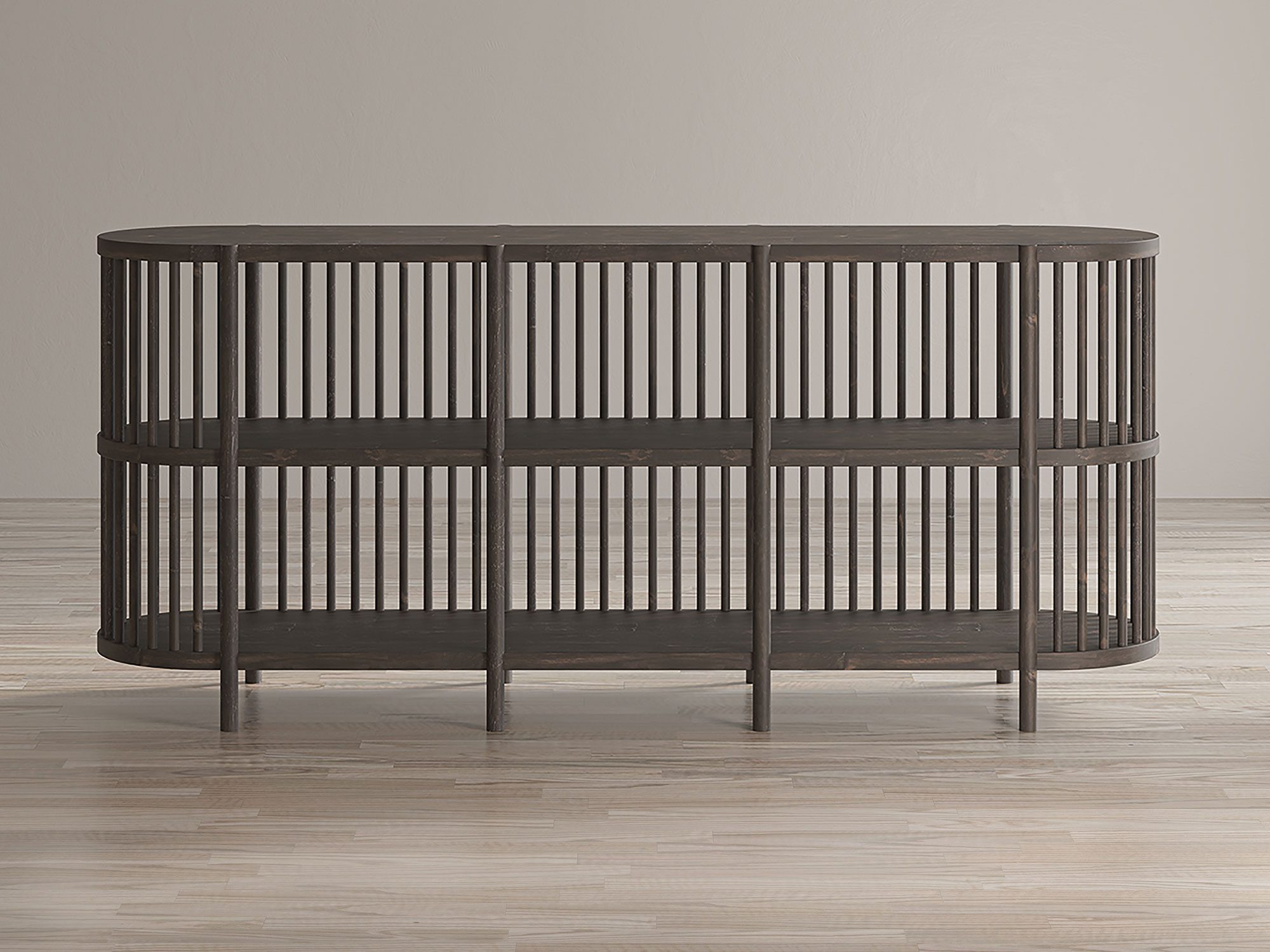 Industrialny regał z pionowymi drewnianymi szczebelkami Industrialny regał z pionowymi drewnianymi szczebelkami