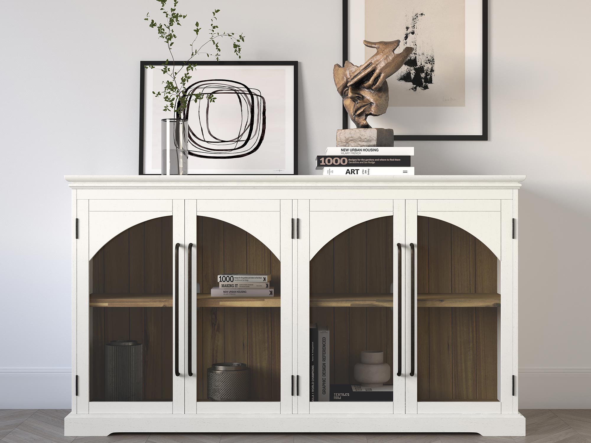 Klasyczna witryna z dekoracyjnym wnętrzem do salonu