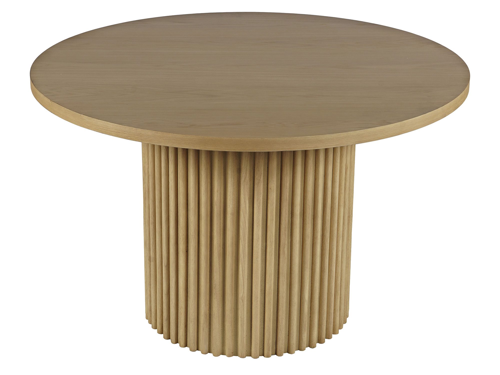 Okrągły stół z drewnianą podstawą w stylu skandynawskim Okrągły stół z drewnianą podstawą w stylu skandynawskim