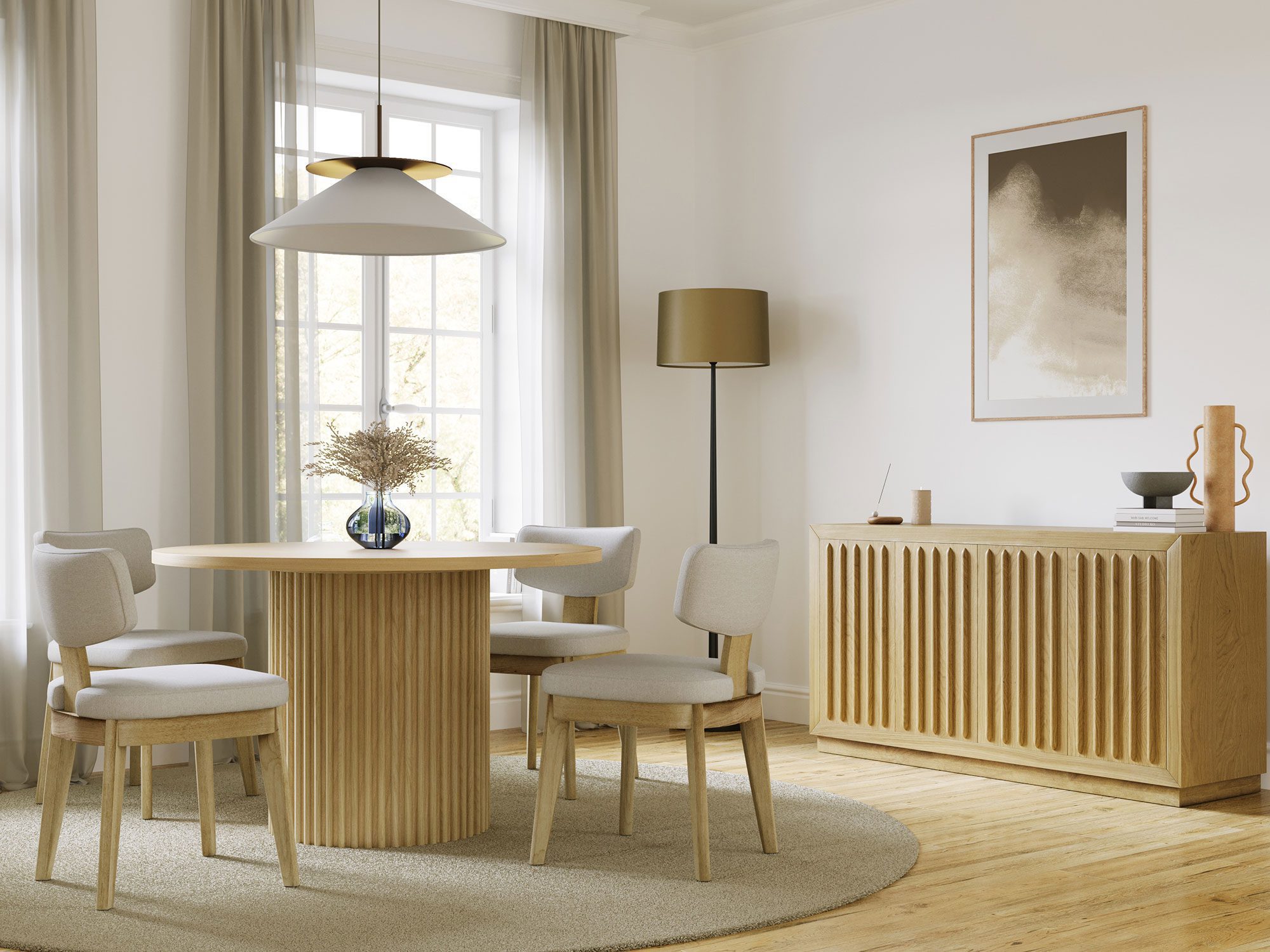 Nowoczesne krzesła i stół z naturalnego drewna do jadalni Nowoczesne krzesła i stół z naturalnego drewna do jadalni