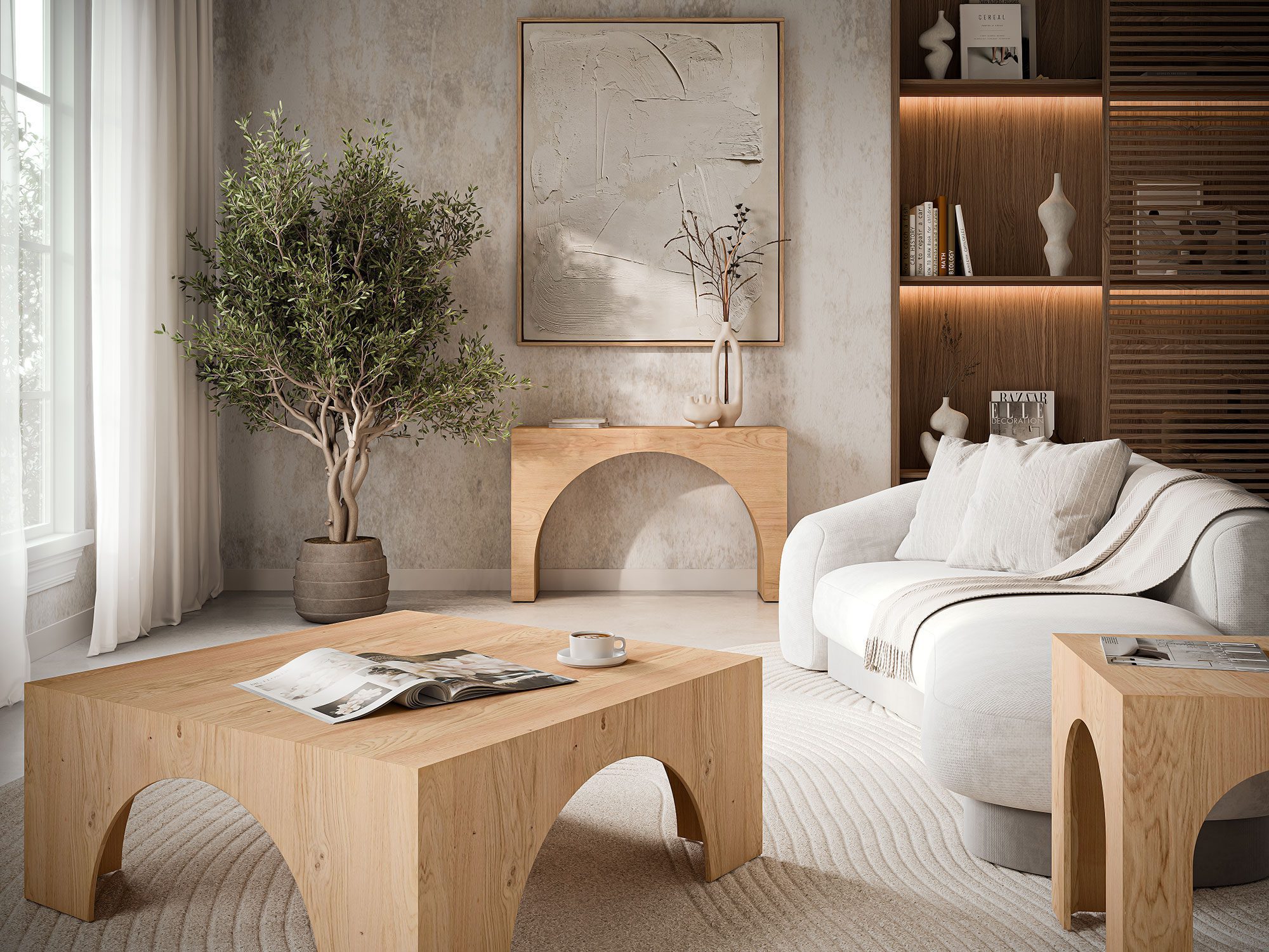 Konsola japandi z łagodnym łukiem Konsola japandi z łagodnym łukiem