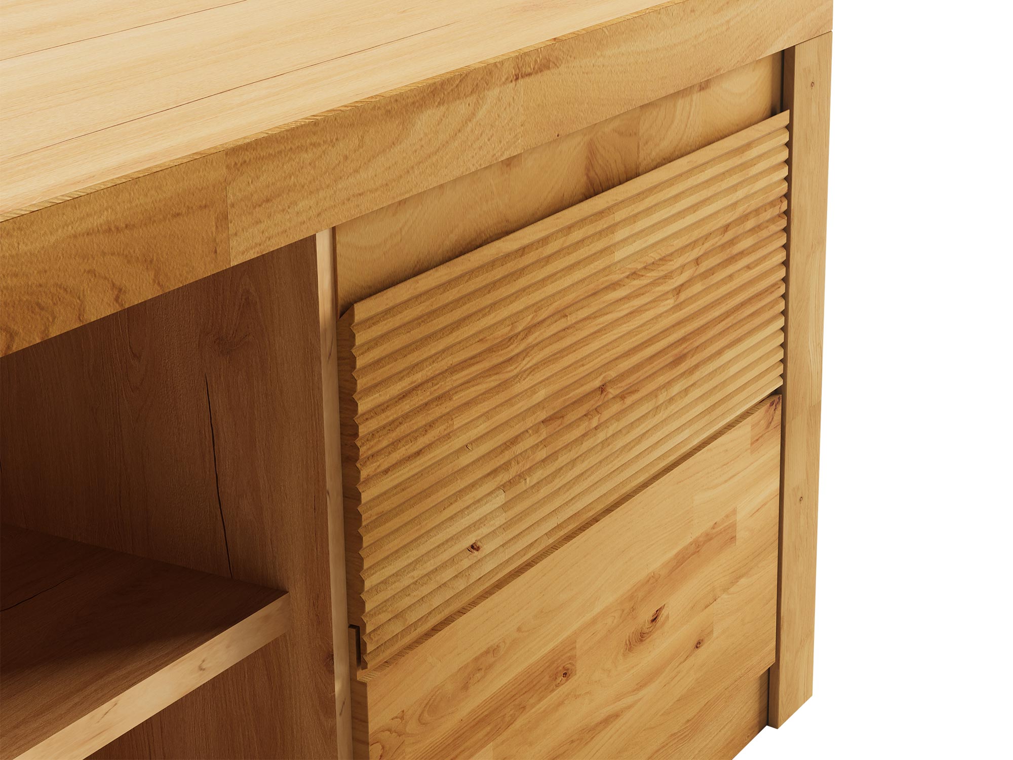 Zbliżenie na detal ryflowania w szafce RTV