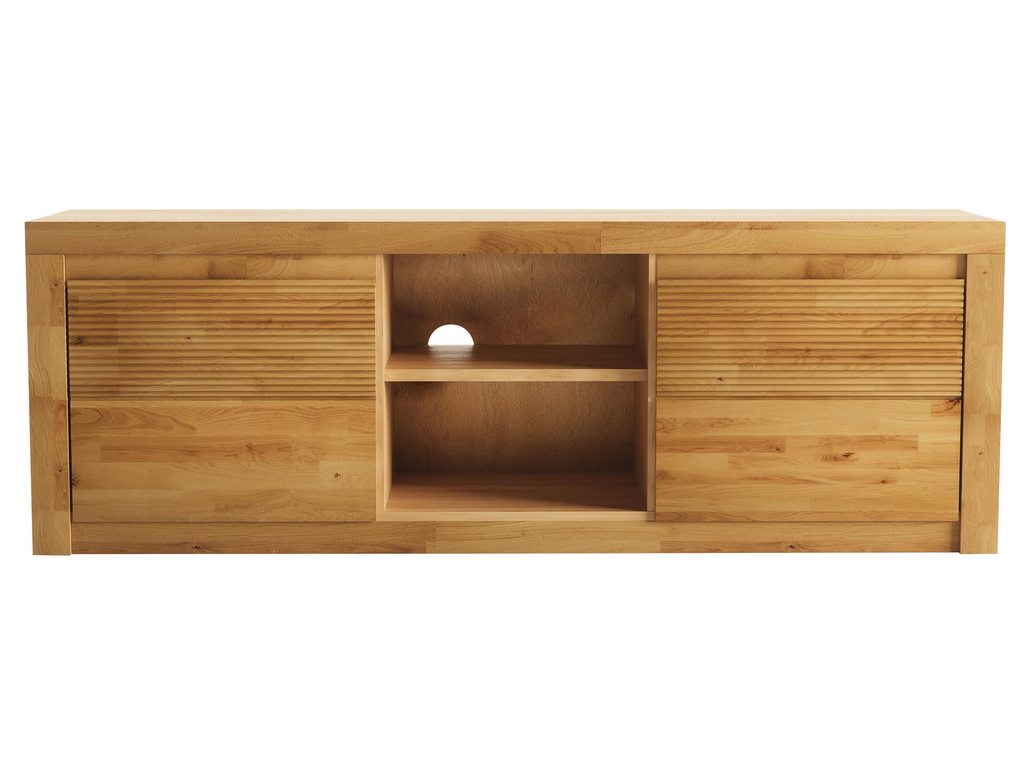 Nowoczesna szafka RTV dębowa z ryflowanymi detalami