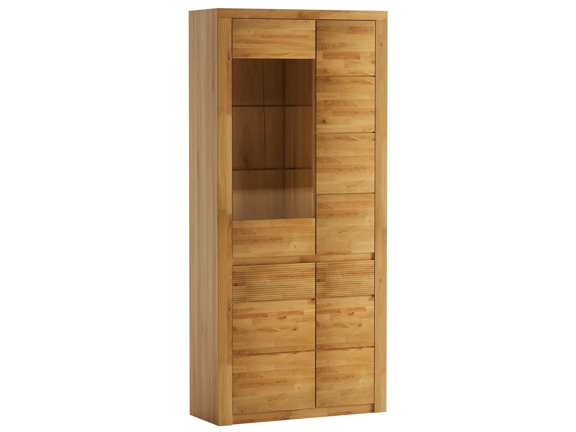 Witryna z przeszkloną górą i otwieranymi drzwiczkami