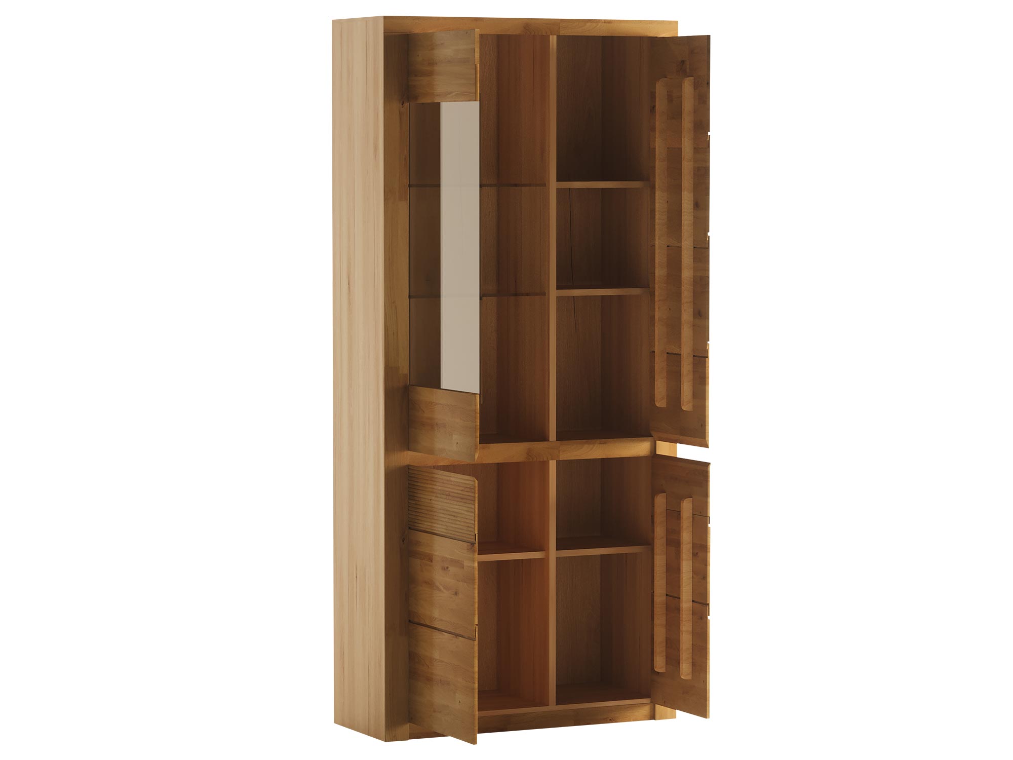 Szafa narożna z przeszkleniem i dużą przestrzenią do przechowywania