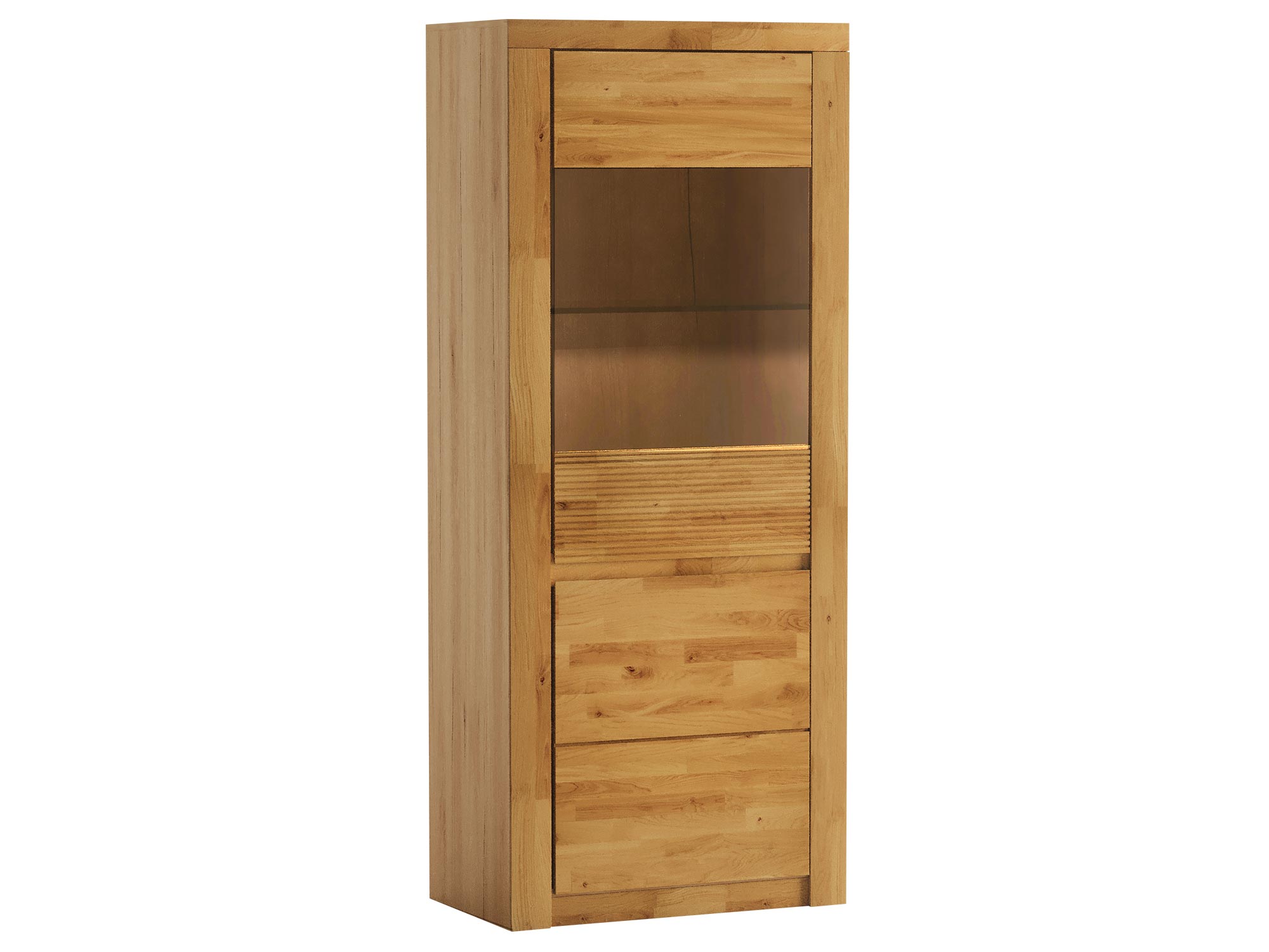 Witryna z przeszklonym frontem i dolną szafką z drewna