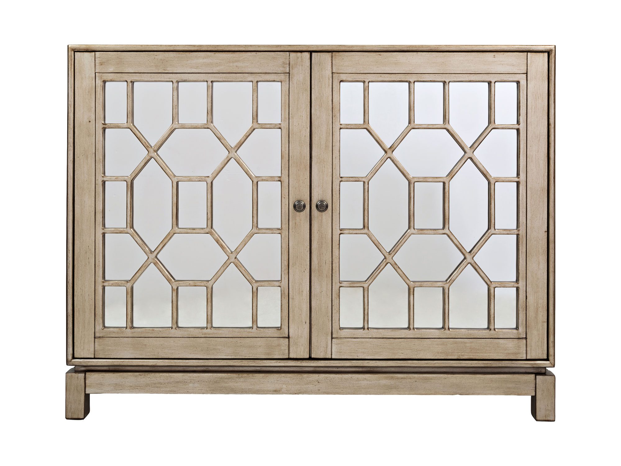 Drewniana komoda z przeszklonymi drzwiami w stylu klasycznym kolor beżowy