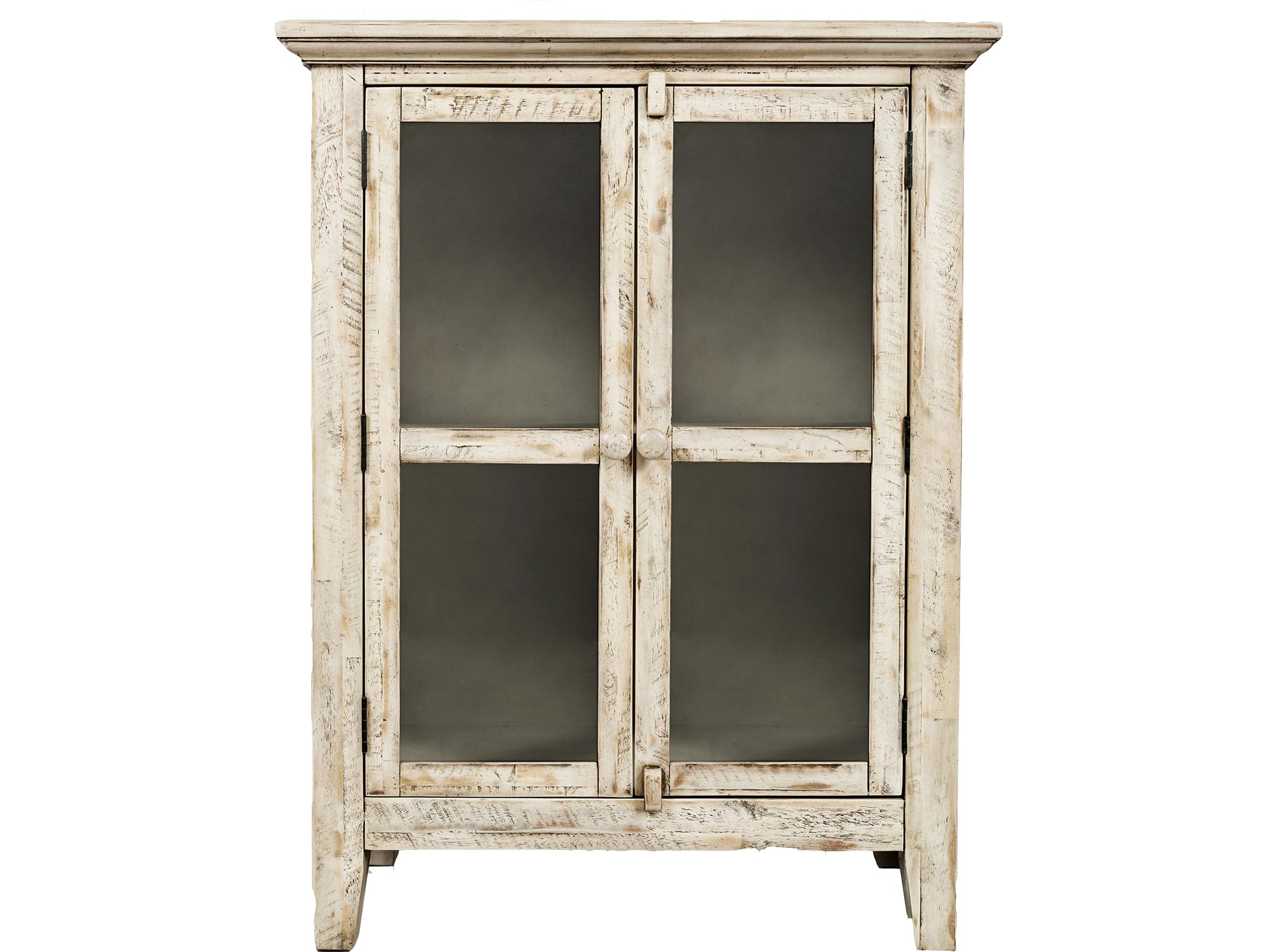 Biała witryna z przeszklonymi drzwiami w stylu rustykalnym