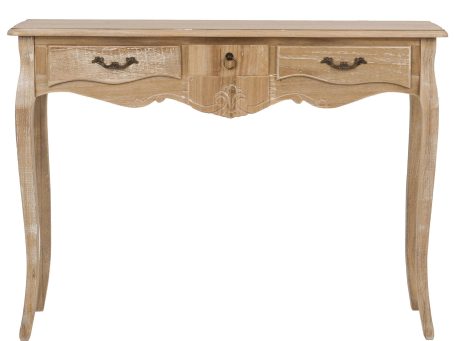 Stylowa toaletka z trzema szufladami z bielonego drewna paulowni