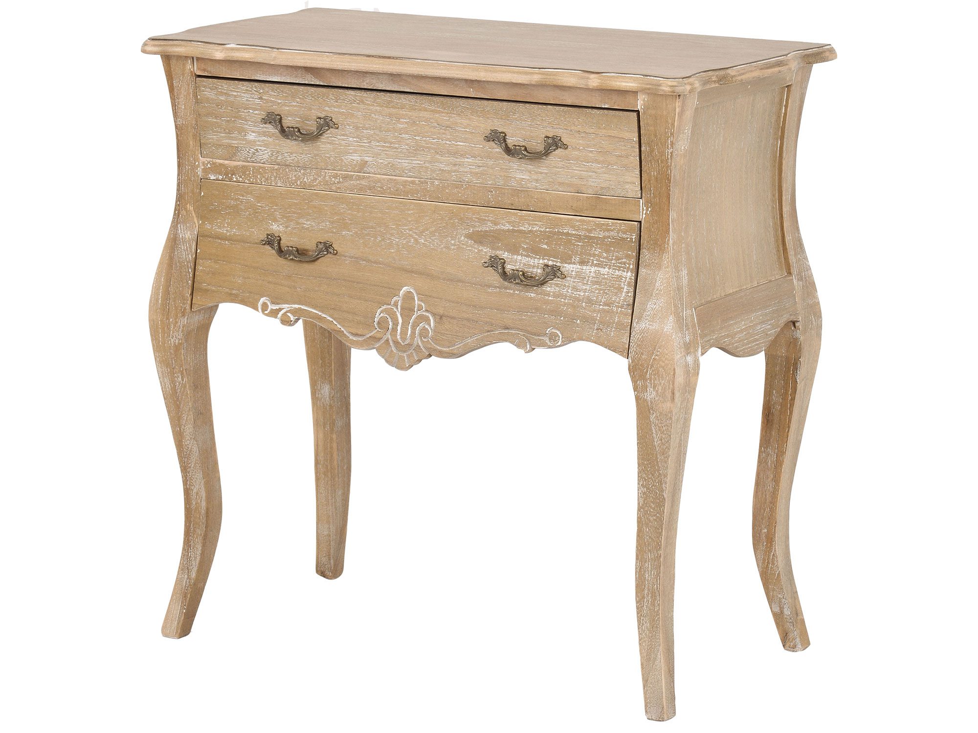 Klasyczna komoda z bielonego drewna paulowni o giętych kształtach