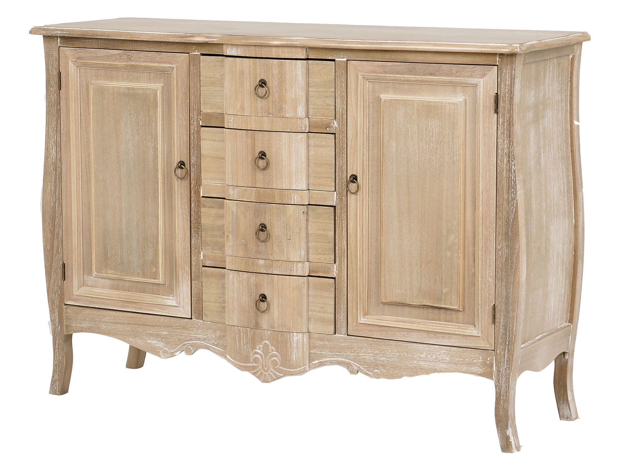 Stylowa komoda drewniana z podwójnymi drzwiczkami i szufladami