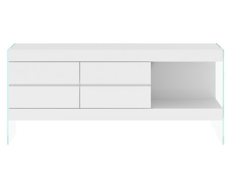 Biała nowoczesna komoda z szufladami i szklanymi bokami