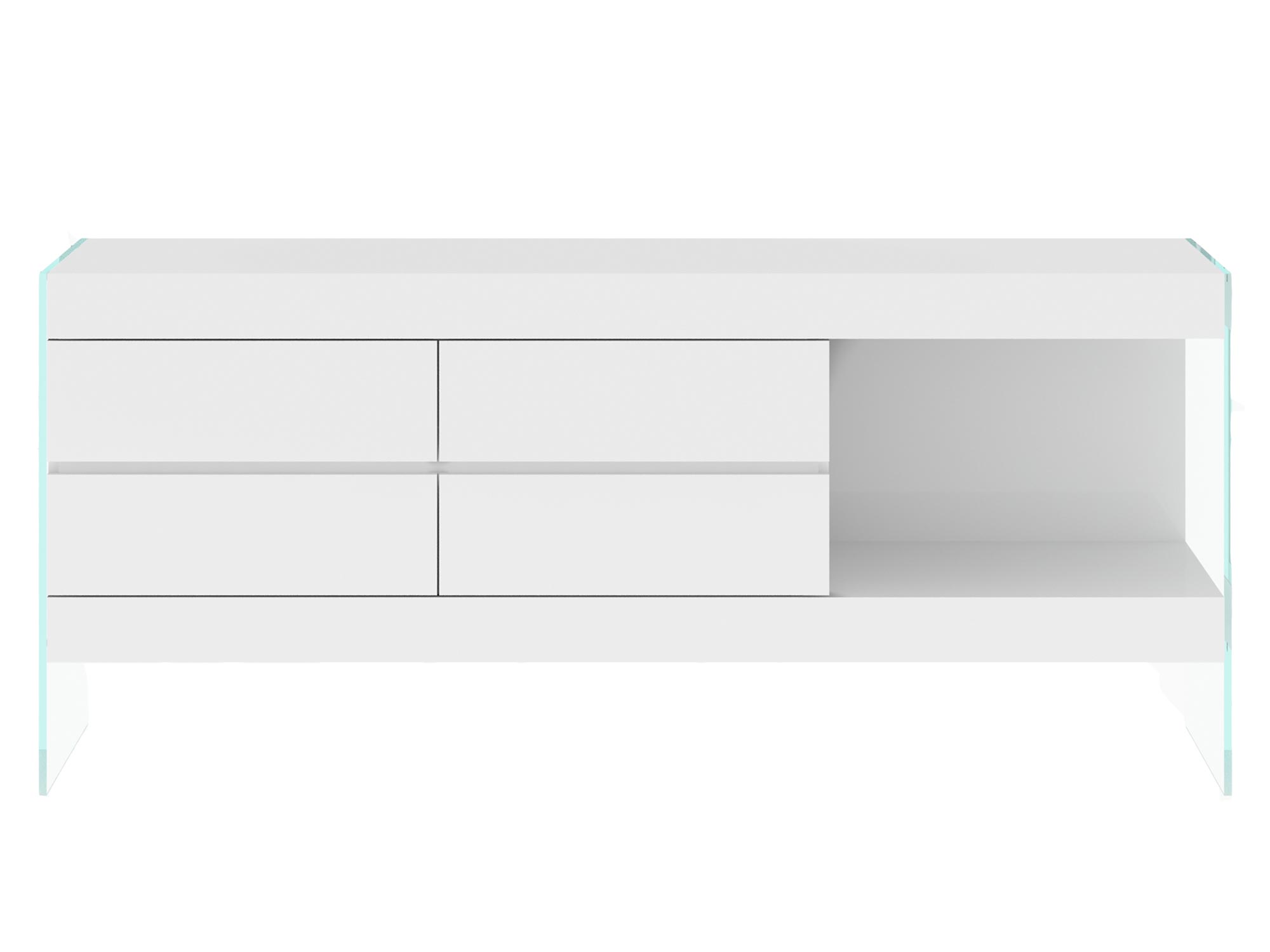 Biała nowoczesna komoda z szufladami i szklanymi bokami