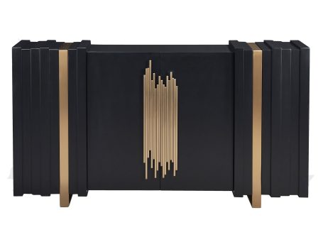 Designerska komoda z metalowym frontem i złotymi detalami
