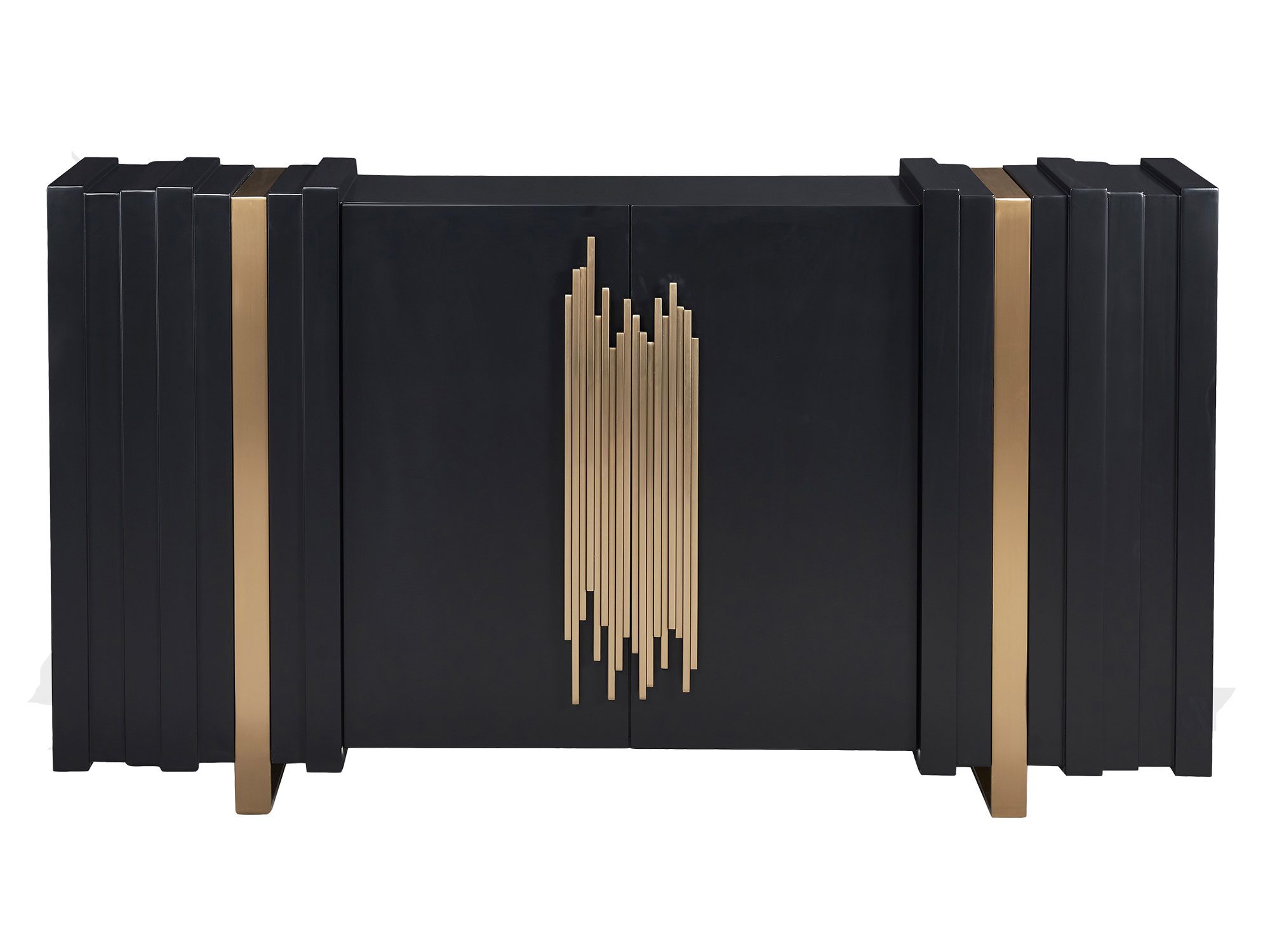 Designerska komoda z metalowym frontem i złotymi detalami