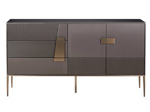 Miniatúra 2 - Moderná komoda v tmavosivej farbe so zlatými akcentmi a nožičkami