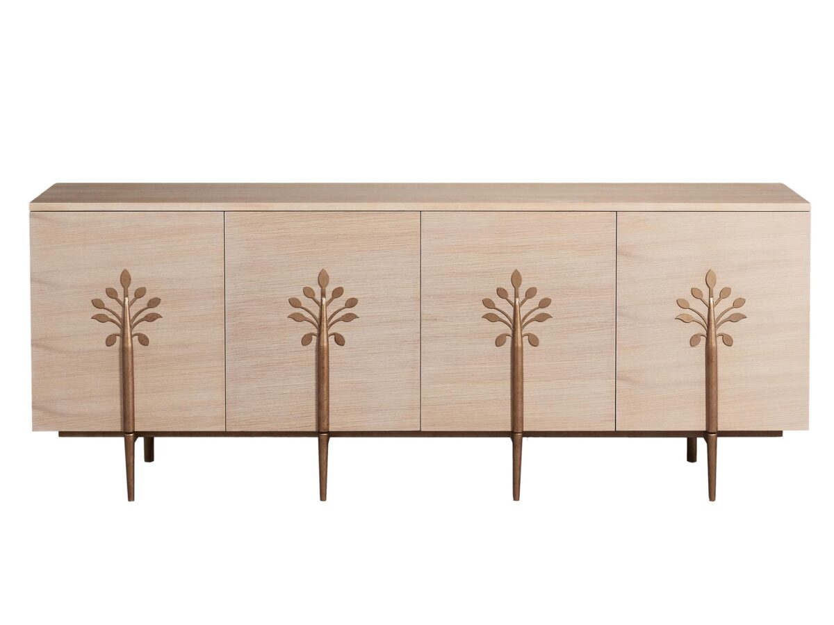Weißeichen-Kommode mit Golddetails Eleganza