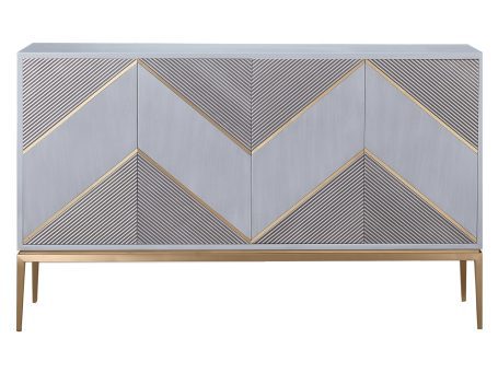 Komoda z szarymi ryflowanymi frontami i złotymi detalami
