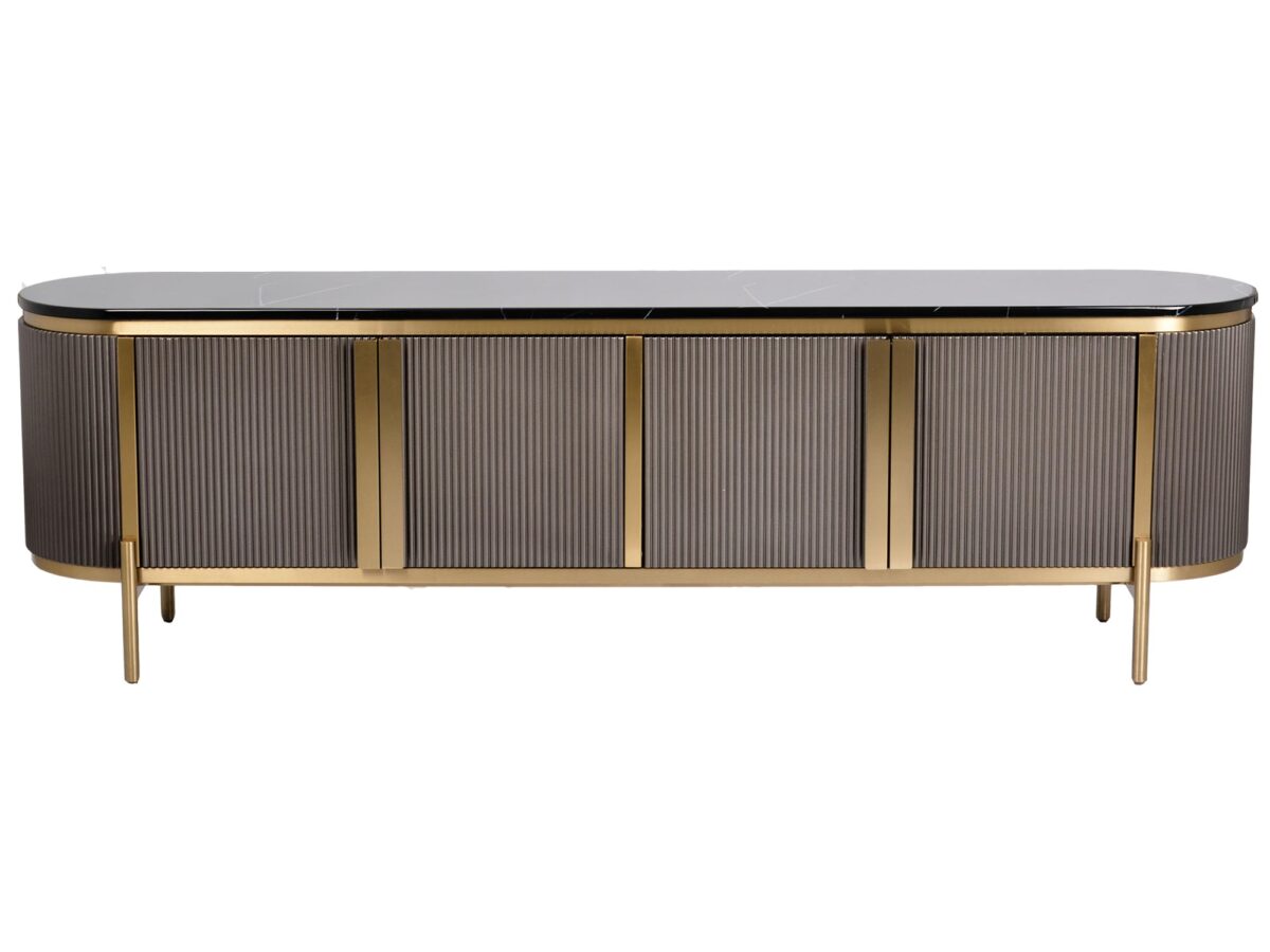 Graphitfarbenes TV-Lowboard 200 cm mit Marmorplatte Eleganza