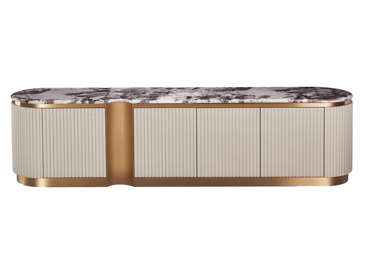 TV-Kommode 200 cm hellcremefarben mit Marmorplatte Eleganza