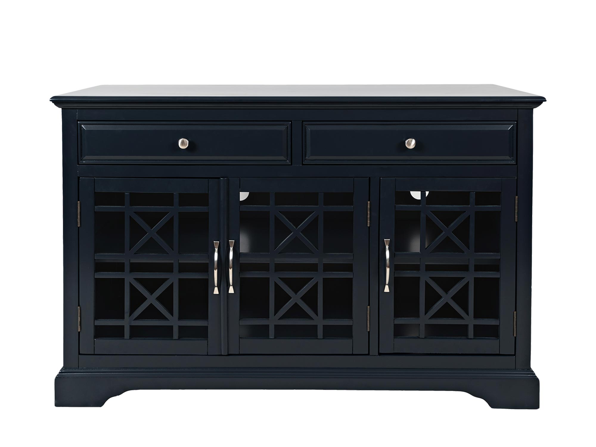 Drewniana komoda z dwoma szufladami i przeszklonymi drzwiami w stylu klasycznym kolor czarny